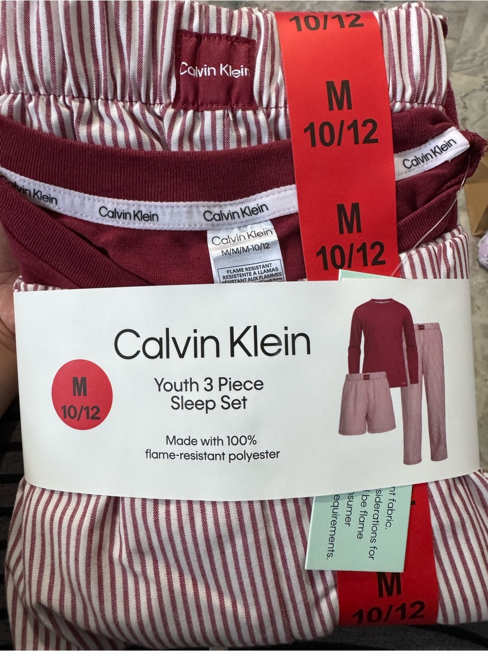 Calvin Klein Kids 3-Piece Pajama Set in Burgundy and White